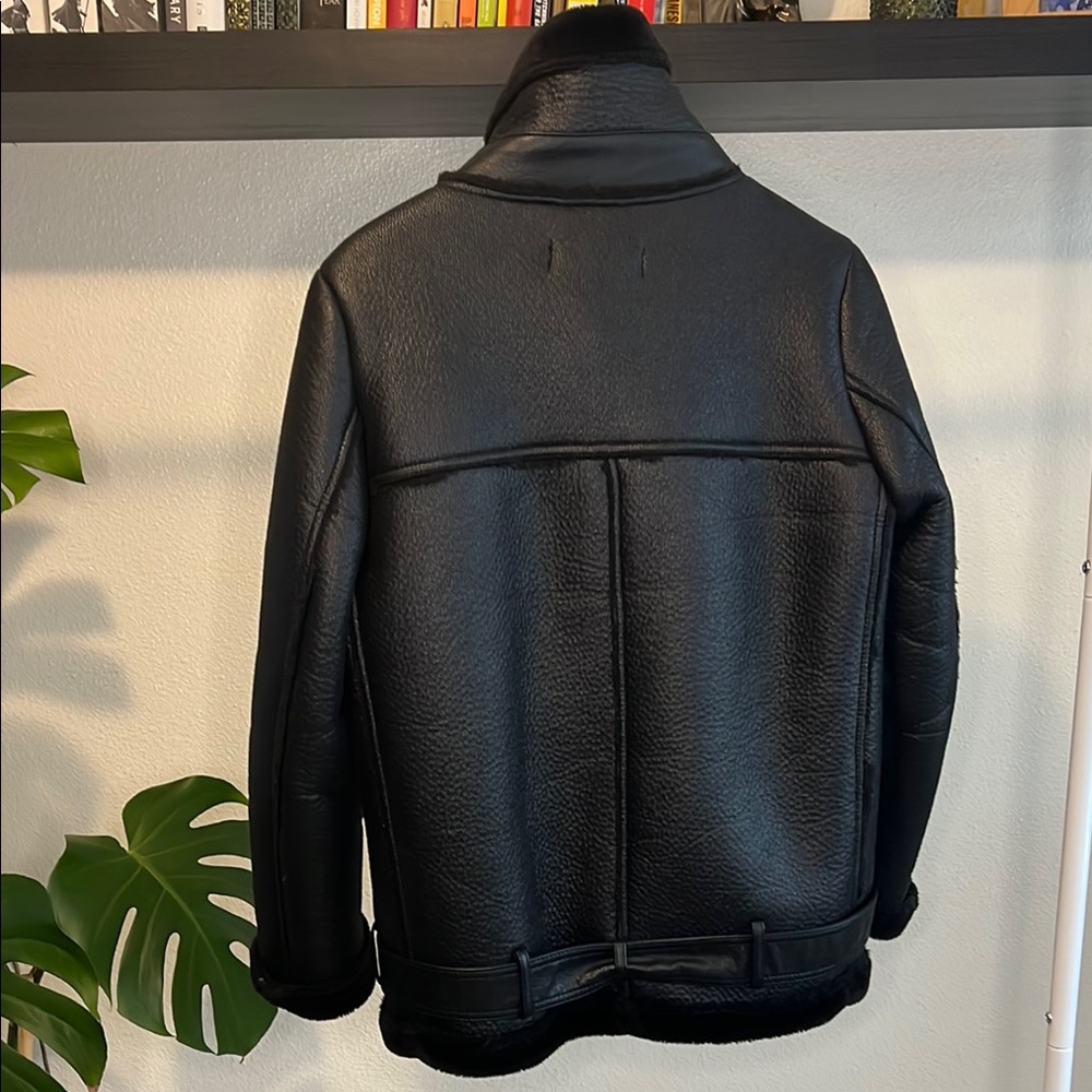 Zara Black Faux Leather Double Faced Biker Jacket with Plush Shearling Fur Trim - Picture 5 of 12
